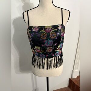 Y2K Vintage Forever 21 Black Floral Camisole with Fringe